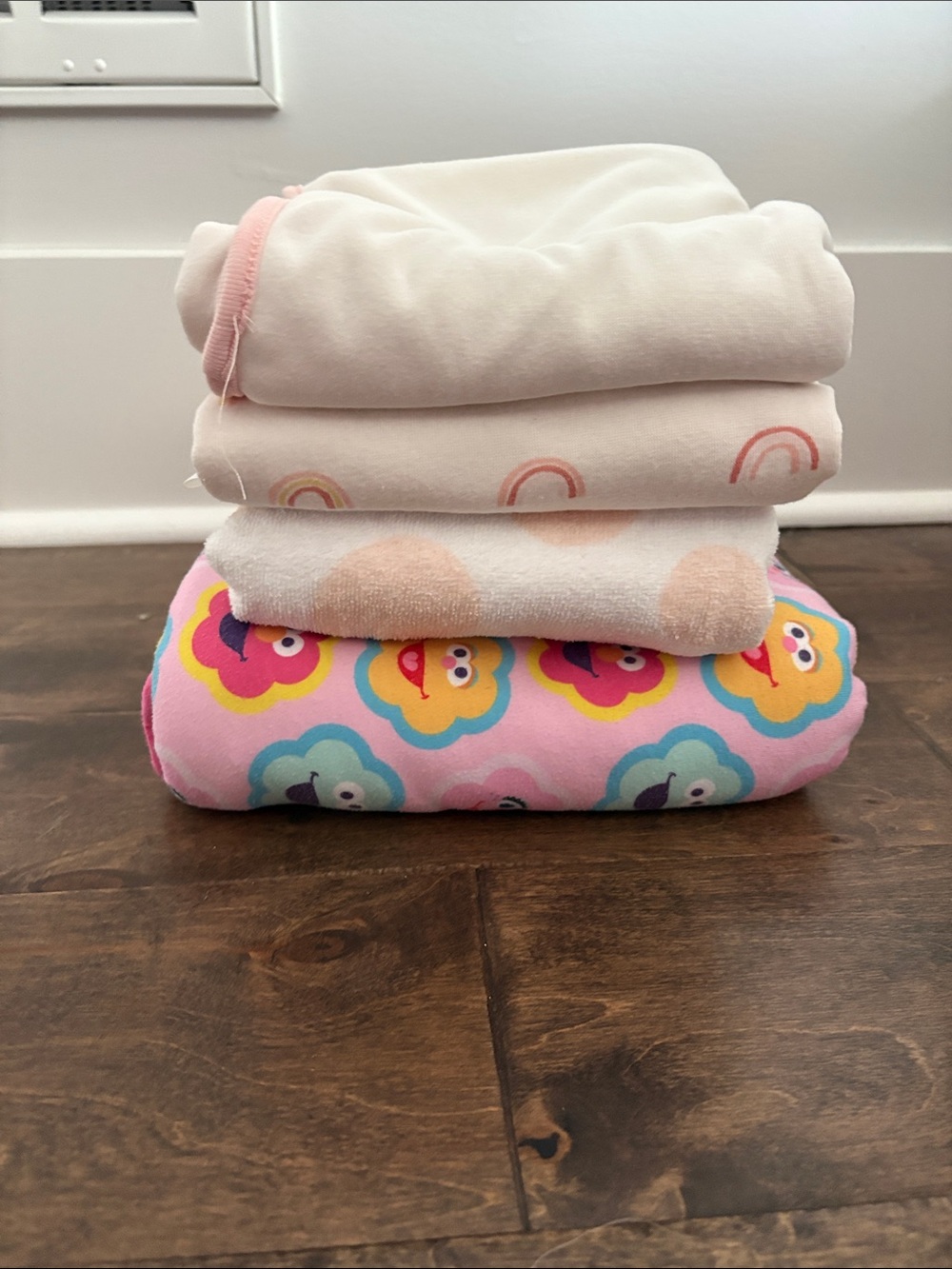Bundle of FOUR (4) Baby Girl Newborn Towels - Sesame Street, Rainbow, Pink